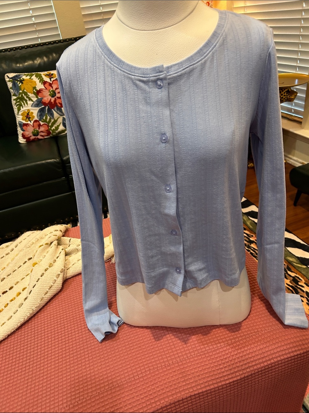 Light Blue Long-Sleeve Button-Front Women's Shirt